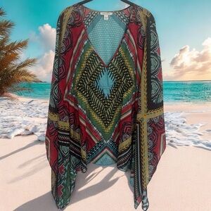 Boston Proper Multicolor Geometric Print Sheer‎ Resort Vacation Swim Cover up M